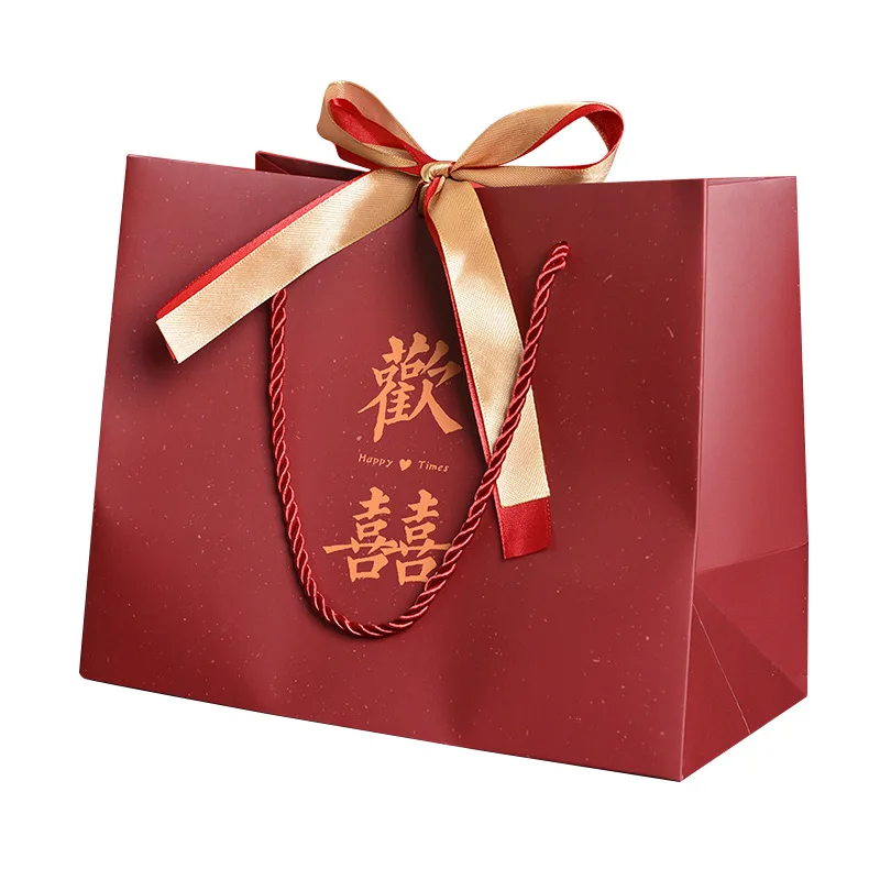 

Red Joy To Send Ribbon Candy Store Packaging Portable Wedding Birthday Gift Bag