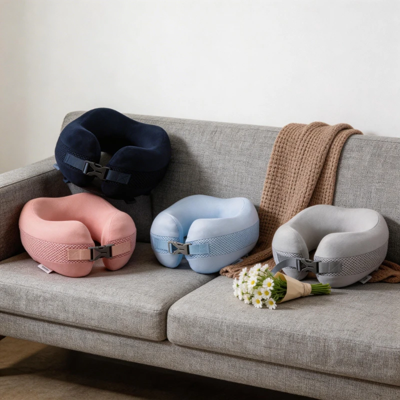 Slow Rebound Memory Foam U-Shaped Neck Pillow Ergonomic 360° Surround Travel Pillow with Storage Box Support Pillow for Office