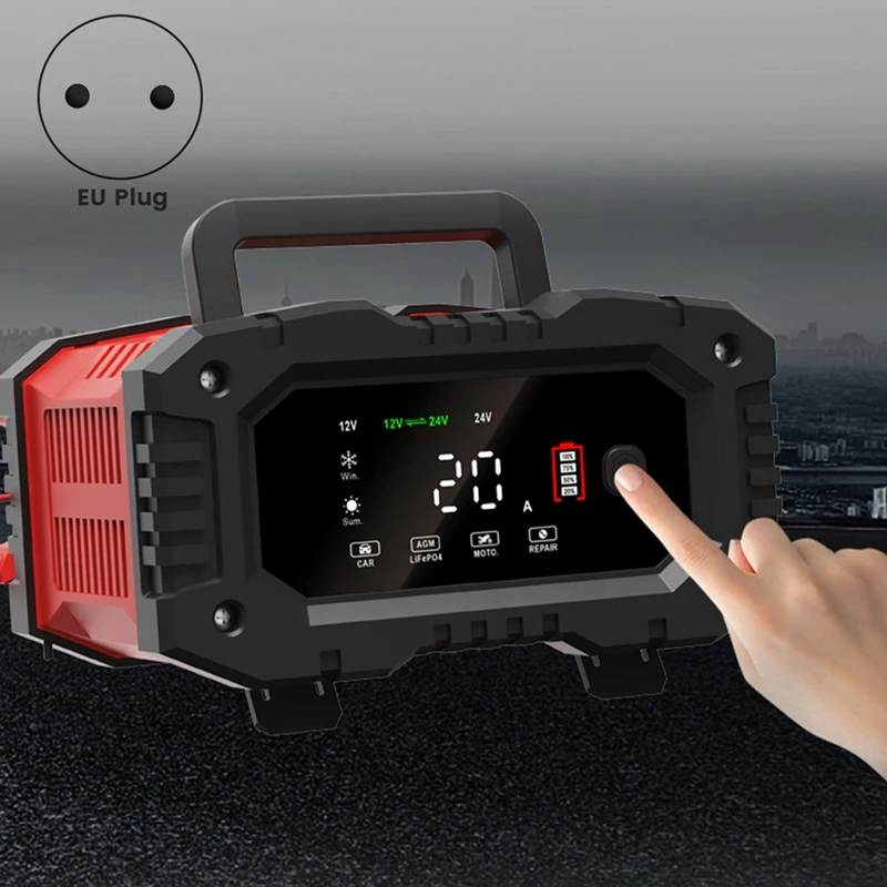 Портативное автомобильное зарядное устройство высокой мощности 20А для зарядки аккумулятора с вилкой европейского стандарта