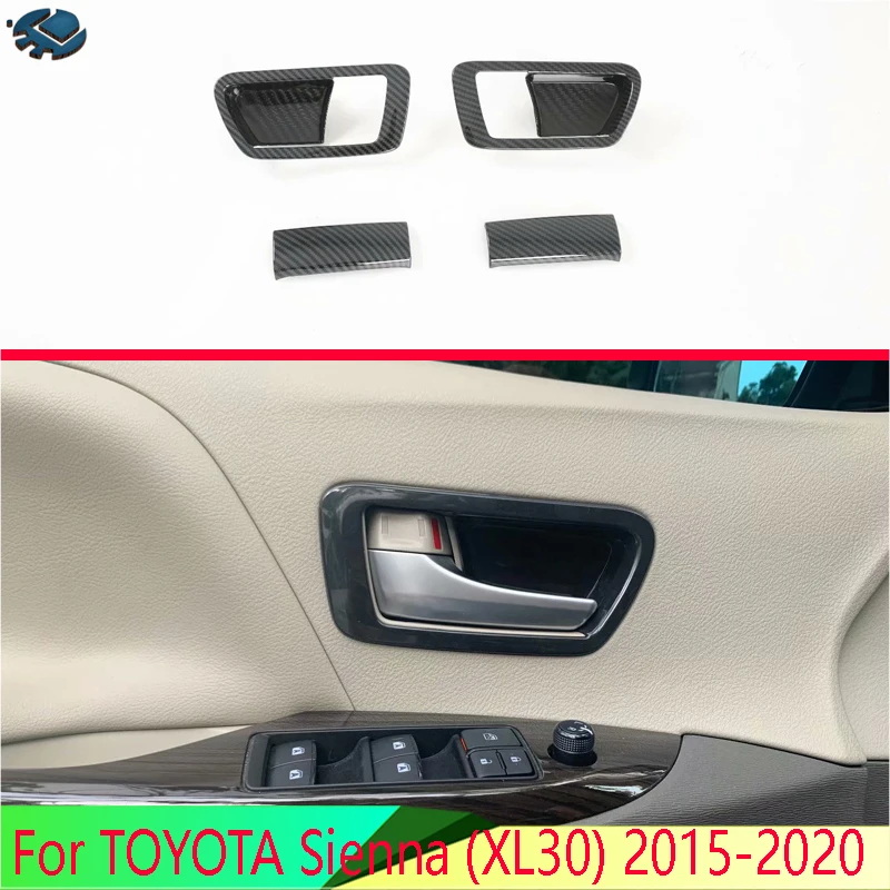 For TOYOTA Sienna (XL30) 2015-2020 Carbon Fiber Style Inner Door Handle Cover Catch Bowl Trim Insert Bezel Frame Garnish