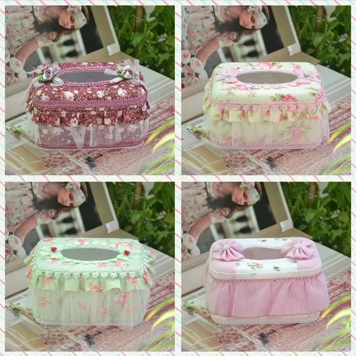 European Retro Fabric Tissue Box Lace France Style Napkin Holder WC Toilet Home Paper Case Vintage Wedding Tissues Storage Boxs