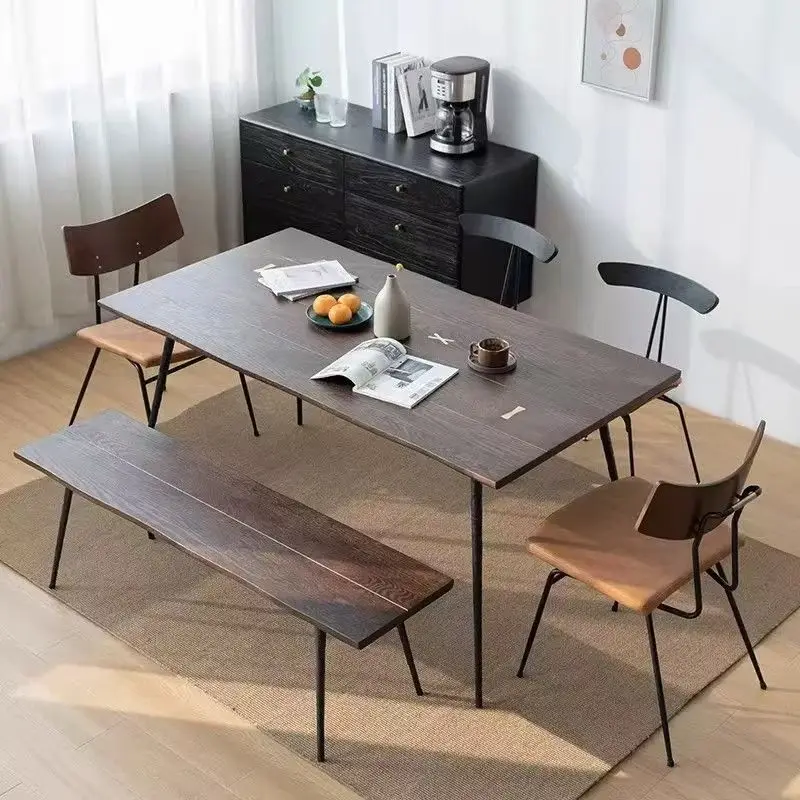 sz-Solid Acacia Wood Dining Room Table with Live Edge and Hairpin Leg Modern US-Style Walnut Finish for Hotels Office Bar Use