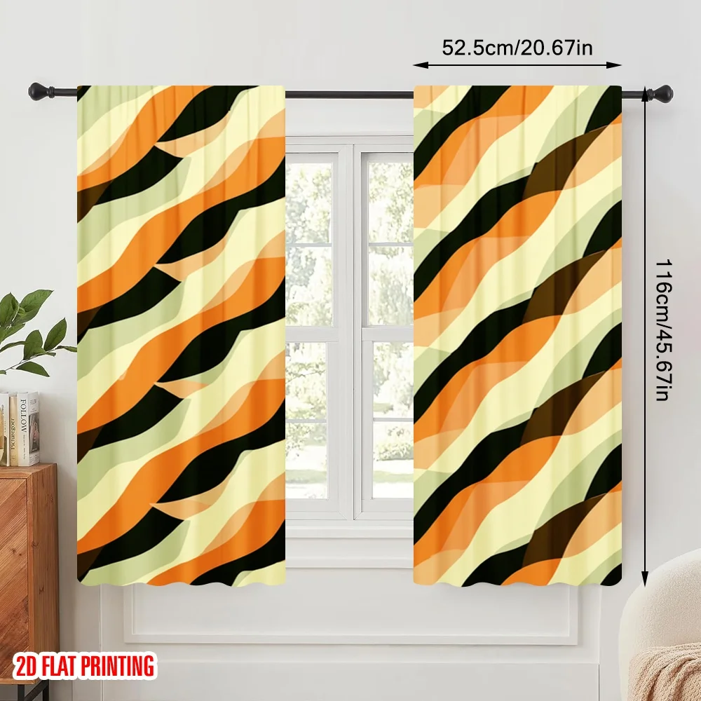 2pcs,2D plane printing Pattern Curtains Diagonal Diamond Waves Polyester Woven (without rod) Decorations Inside Ldeal for Home &