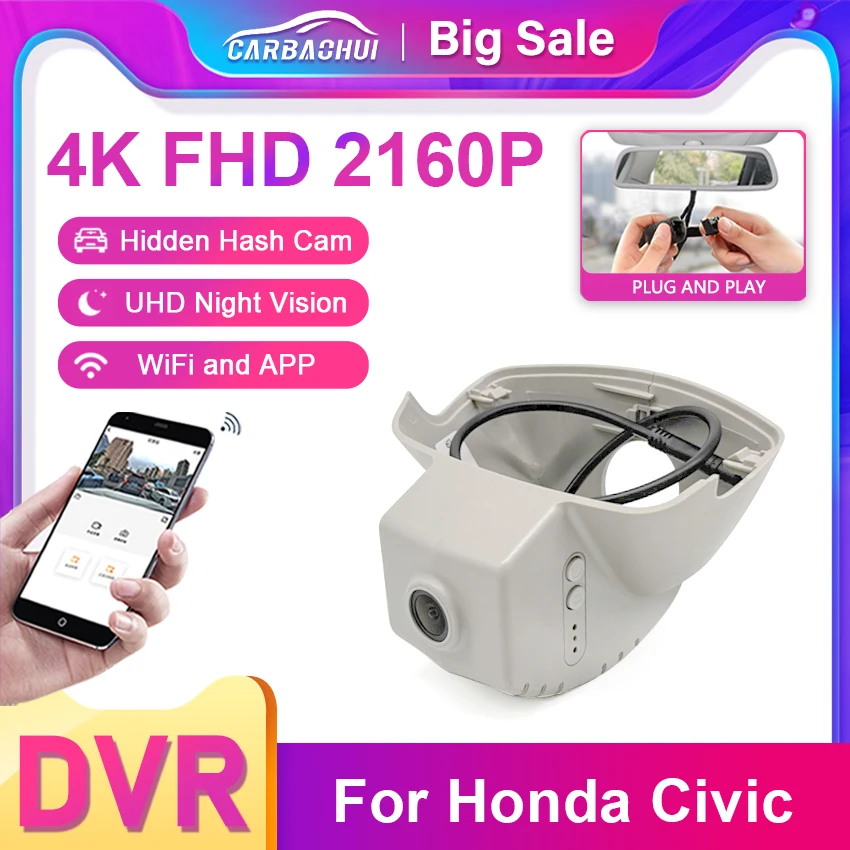 4K 2160P WIFI Dashcam Car DVR Video Recorder For Honda Civic 2022 2023 11th Gen Sedan Hatchback Dash Camera Night Vision