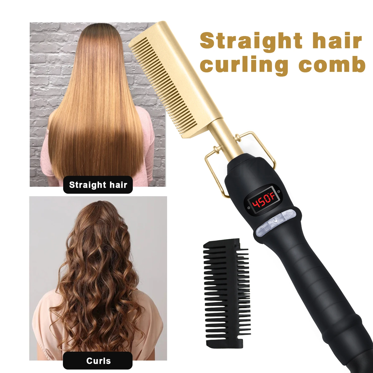 Hot Comb 2 in 1 Hair Straightener Curler Wet Dry Electric Hot Heating Comb Hair Smooth Flat Iron Straightening Styling Tool