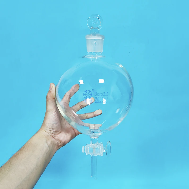 FAPE Separatory funnel globe shape,with ground-in glass stopper and stopcock 2000mL,Thick separatory funnel,Glass switch valve