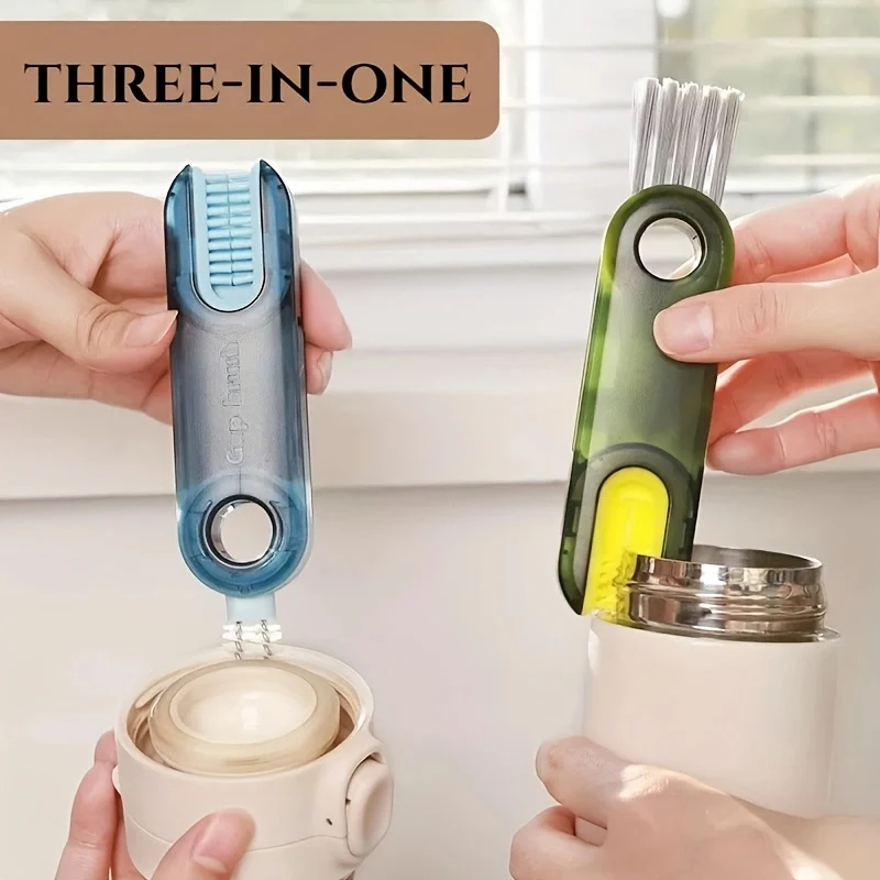 1PC cleaning brush three in one cup brush water cup cleaning artifact thermos bottle gap U-shaped cup mouth cup lid brush image 3
