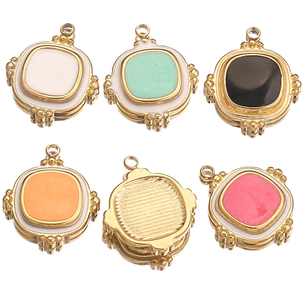 5pcs Stainless Steel Square Enamel BOHO Style Charms Pendants Connectors for Women Necklace Gold DIY Earrings Jewelry Findings