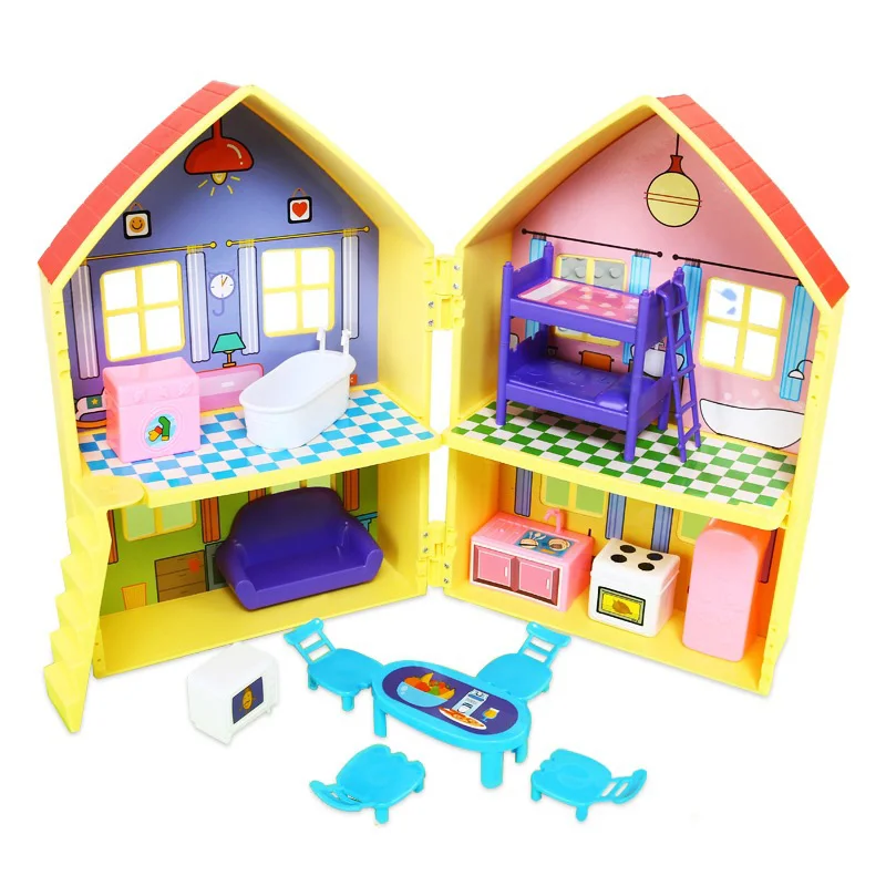 Kids Simulation Villa Furniture Yellow House 1/12 Combination Box Double-Sided Dollhouse Miniature Play For Girl Birthday Gift