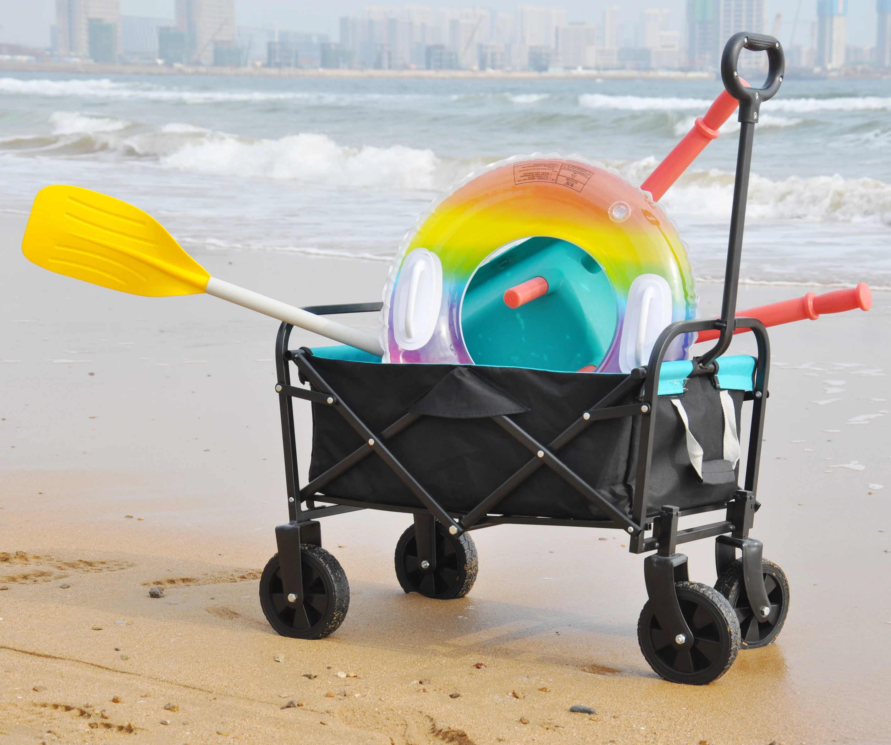 Mini Folding Wagon Garden Shopping Beach Cart (black+blue)