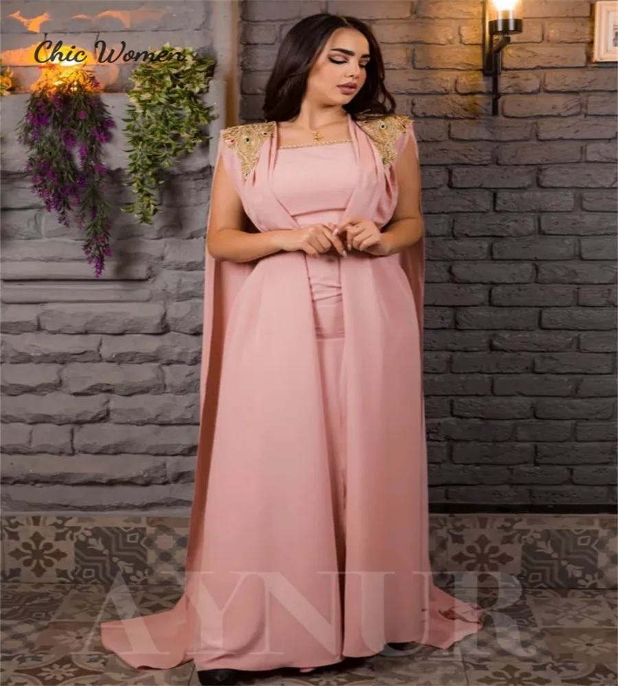 Luxury Saudi Arabic Evening Dress With Gold Appliques Elegant Caftan Moroccan Abaya Dubai Prom Dress Formal Engagement Party