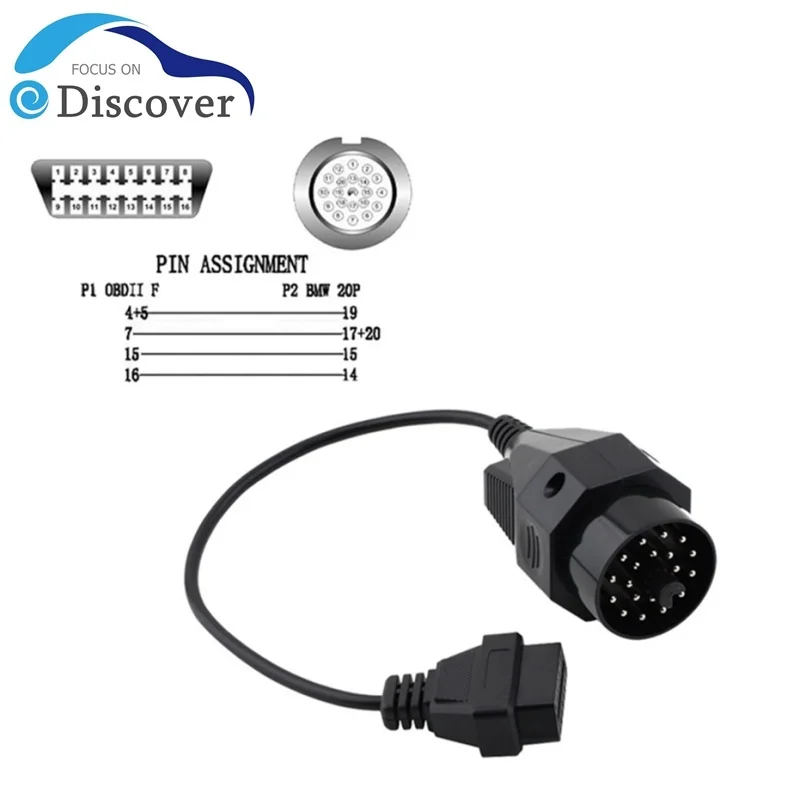 NEW for BMW 20 Pin to OBD2 16 Pin Female Adapter OBDII Car Cable for e36 e39 X5 Z3 Extension Cable for BMW 20pin to 16pin