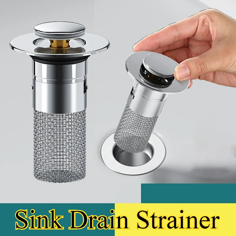 Bathroom Sink Drain Strainer Universal Pop-Up Sink Hair Catcher Anti-Clog Stainless Steel Drain Filter Basket for Washbasin