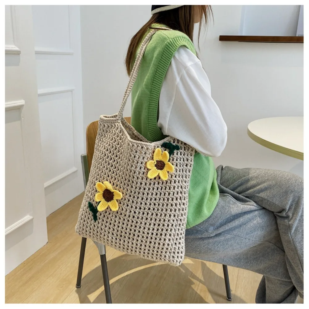 Knitted Handbags Female Large Capacity Totes Women\'s Shoulder Bag Autumn Winter Bag Purses Casual Woven Shopping Bag