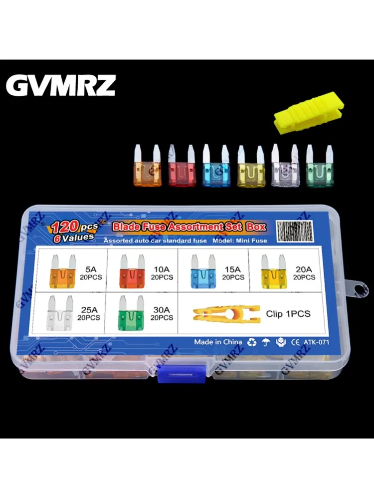 Assortiment de fusibles de voiture, 120 pièces, 6 valeurs, lames de petite taille, 5A 10A 15A 20A 25A 30A, jeu de fusibles pour voiture et camion avec Clip de boîte