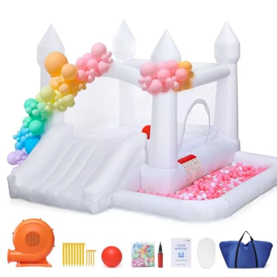 

Белый надувной батут: батут для 3-6 человек с горкой, бассейном с шариками, 10 футов x 10 футов x 7 футов, надувной замок для использования в помещении и на улице, для дня рождения