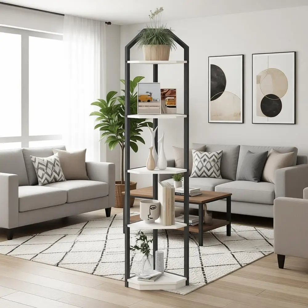 

5-Tier Bookshelf Plant Stand, 70 Tall, Storage and Display Rack, Suitable for Home Office, Living Room, Kitchen, White