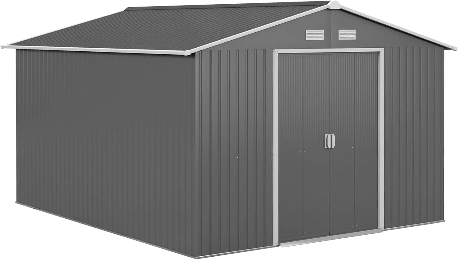 11' x 9' Outdoor Storage Shed Garden Tool Metal Shed with Foundation Kit Double Lockable Door Air Vents and Sloping Roof