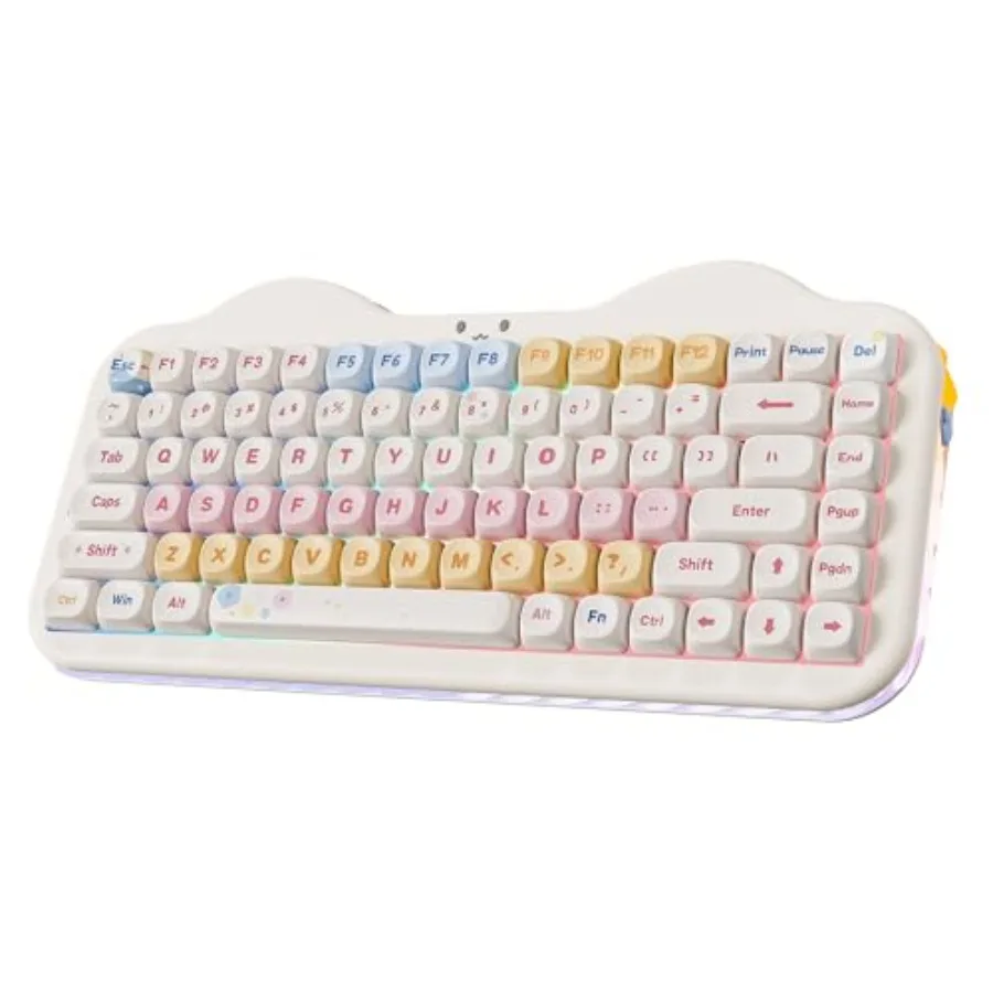 C75 Wireless Mechanical Keyboard for gaming and office use PBT keycaps in pastel pink with cute cake design hot-swappable switc