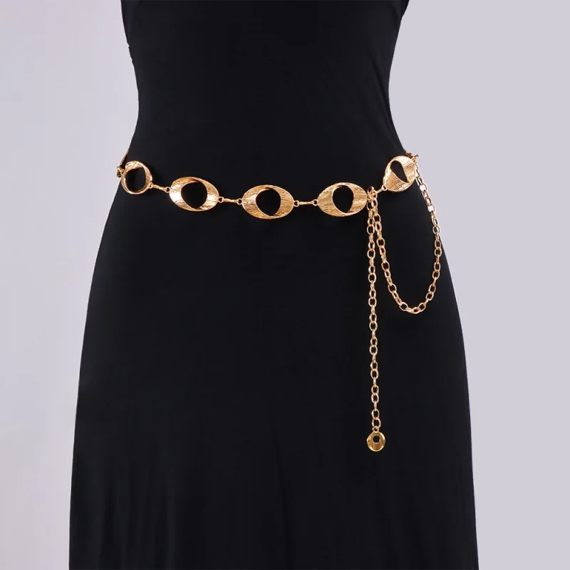 Metal Gold Chain Belts for Women Dress Jeans Hollow Circle Waist Chain Adjustable for Plus Size