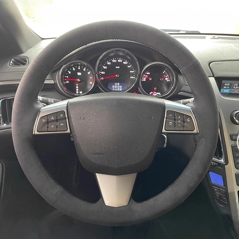 

Hand-Stitched Non-slip Durable Suede Nappa Leather Steering Wheel Cover For Cadillac CTS SRX SLS Car Interior Accessories