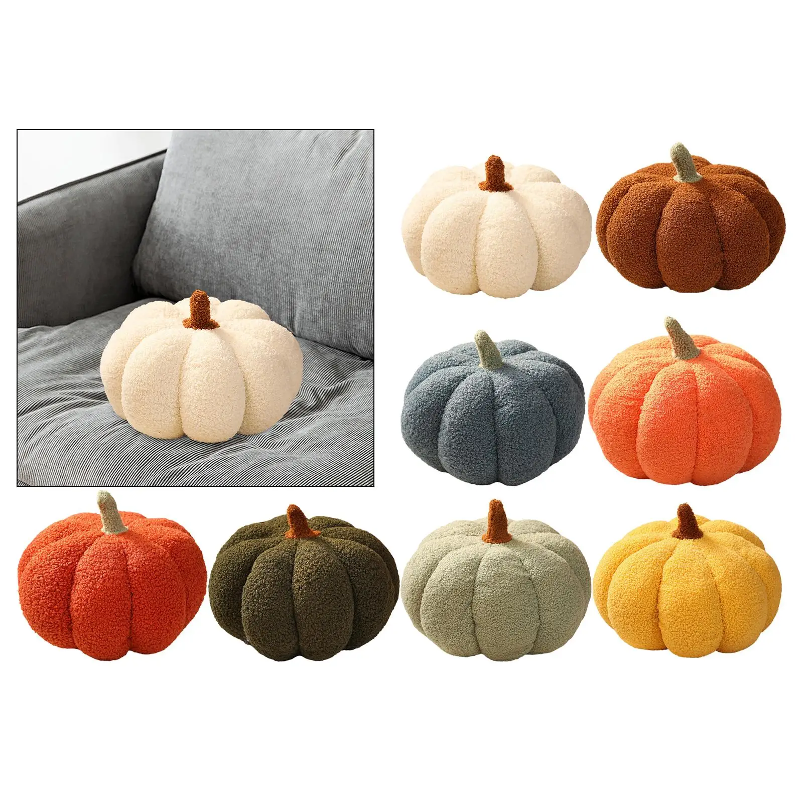 Plush Pumpkin Throw Pillow Halloween Cute 3D Stuffed Cushion Decorative Sofa Pillow for Bedroom Living Room Car Autumn Accent
