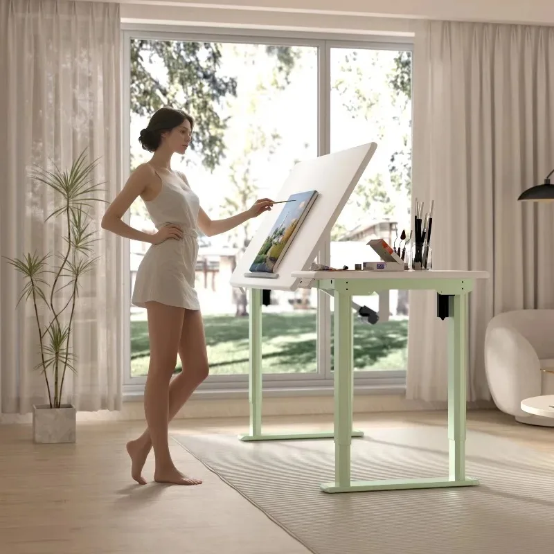 4-Legs Ergonomic Eco-Friendly Height Adjustable Modern Electric Drafting Table Tilt Desk Top for Home Office School & Hotel Use