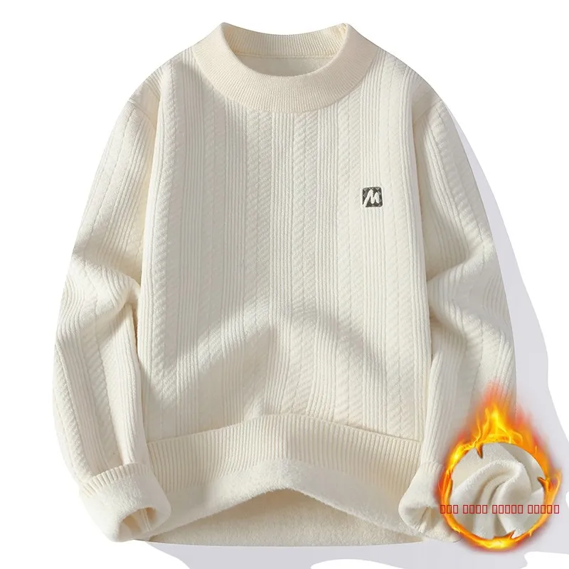 

Мужской утепленный вязаный свитер с круглым вырезом, повседневный, модный, зимний, новинка 2024 года, комфортный, мягкий, из полиэстера