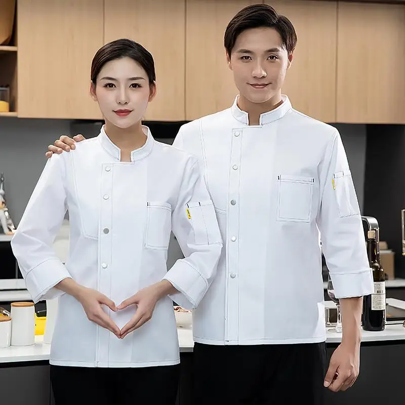 

Chef's workwear for men, long-sleeved, autumn and winter attire, suitable for hotel kitchens, cake shops, bakeries, and canteens