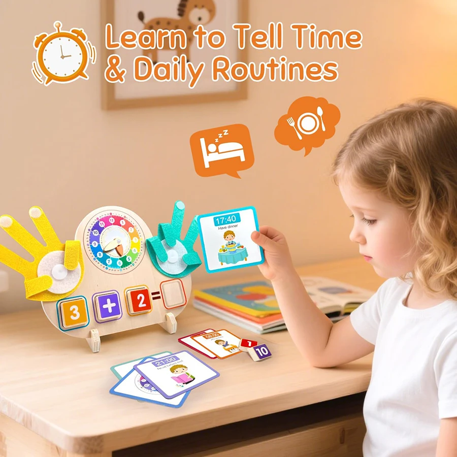 Brinquedos montessori para crianças, manipuladores de matemática com blocos de números de relógio, cartões de contagem de dedos, brinquedos educativos de aprendizagem pré-escolar