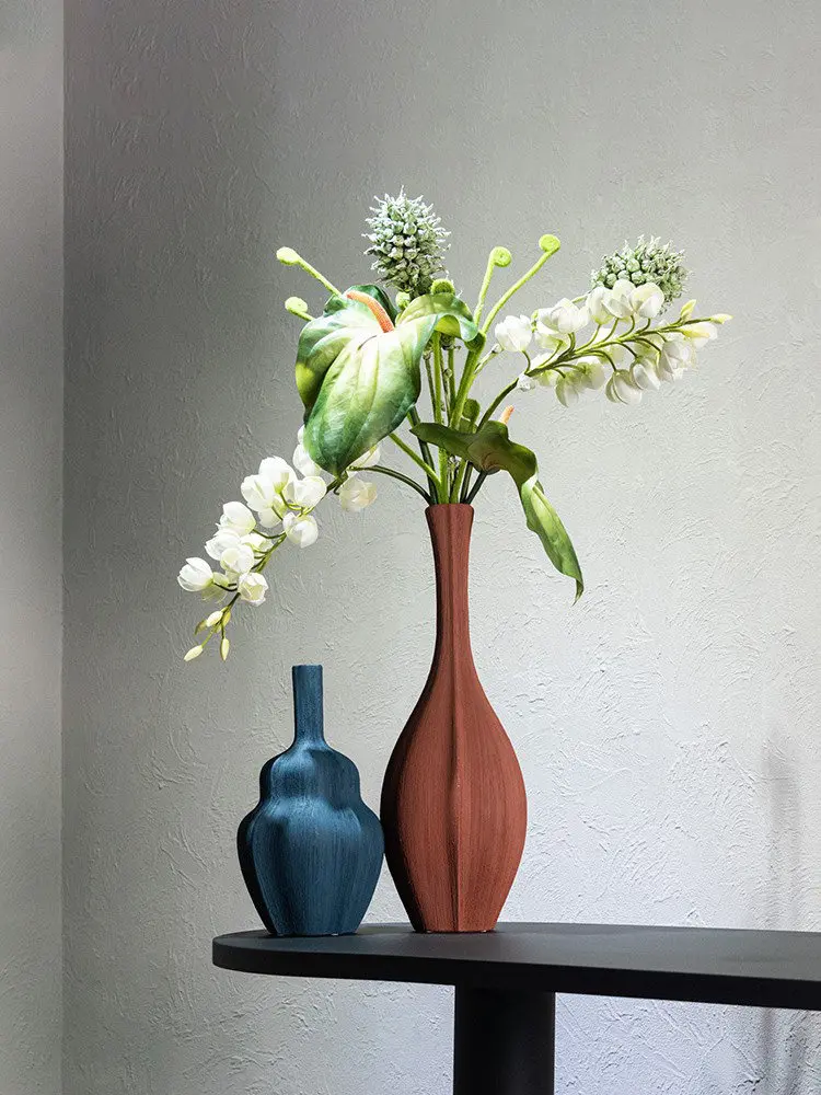 New Chinese brushed pattern flower ware, ceramic simple ornament, dried flower vase, model room, living room, home furnishing