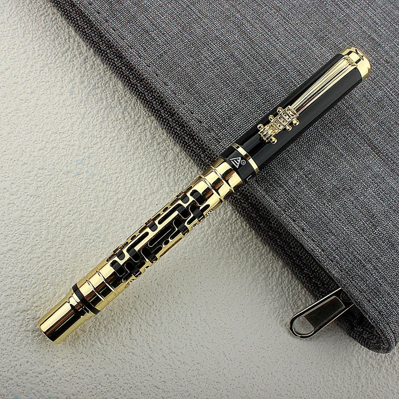 Imagem -06 - Luxo Oco Out Metal Fountain Pen Escrita do Negócio Canetas de Presente Material de Escritório Escolar Estacionária Iridium Pen ef f m Nibs