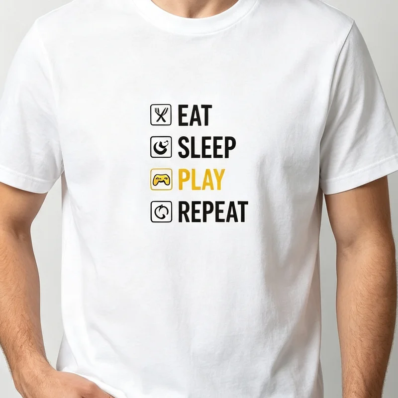 Eat Sleep Play Repeat Gamer Graphic T Shirt Men Video Game Controller Geek Tee Gaming Lover Casual Cotton Short Sleeve Tshirt