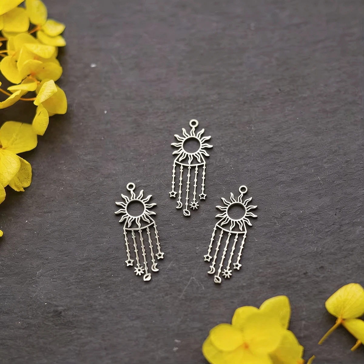 3pcs Sun Moon Star Charms Stainless Steel Hollow Celestial Pendant for DIY Jewelry Making Necklace Earrings Tassel Accessories