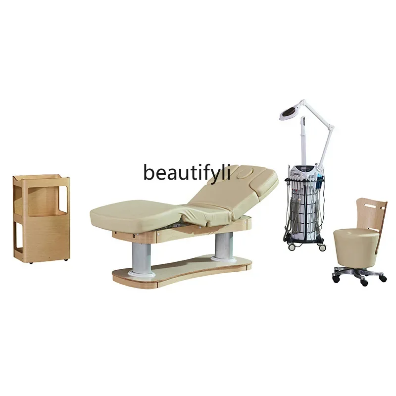 Electric Beauty Bed High-End Beauty Salon Spa with Memory Function Massage Couch Wooden Base