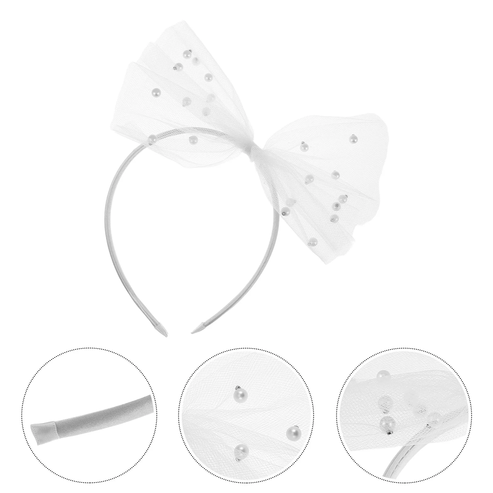 Bowknot Headband Tulle Beaded Wide Hair Band For Women Elegant Sparkling Hairpiece Party Wedding Holiday Accessory