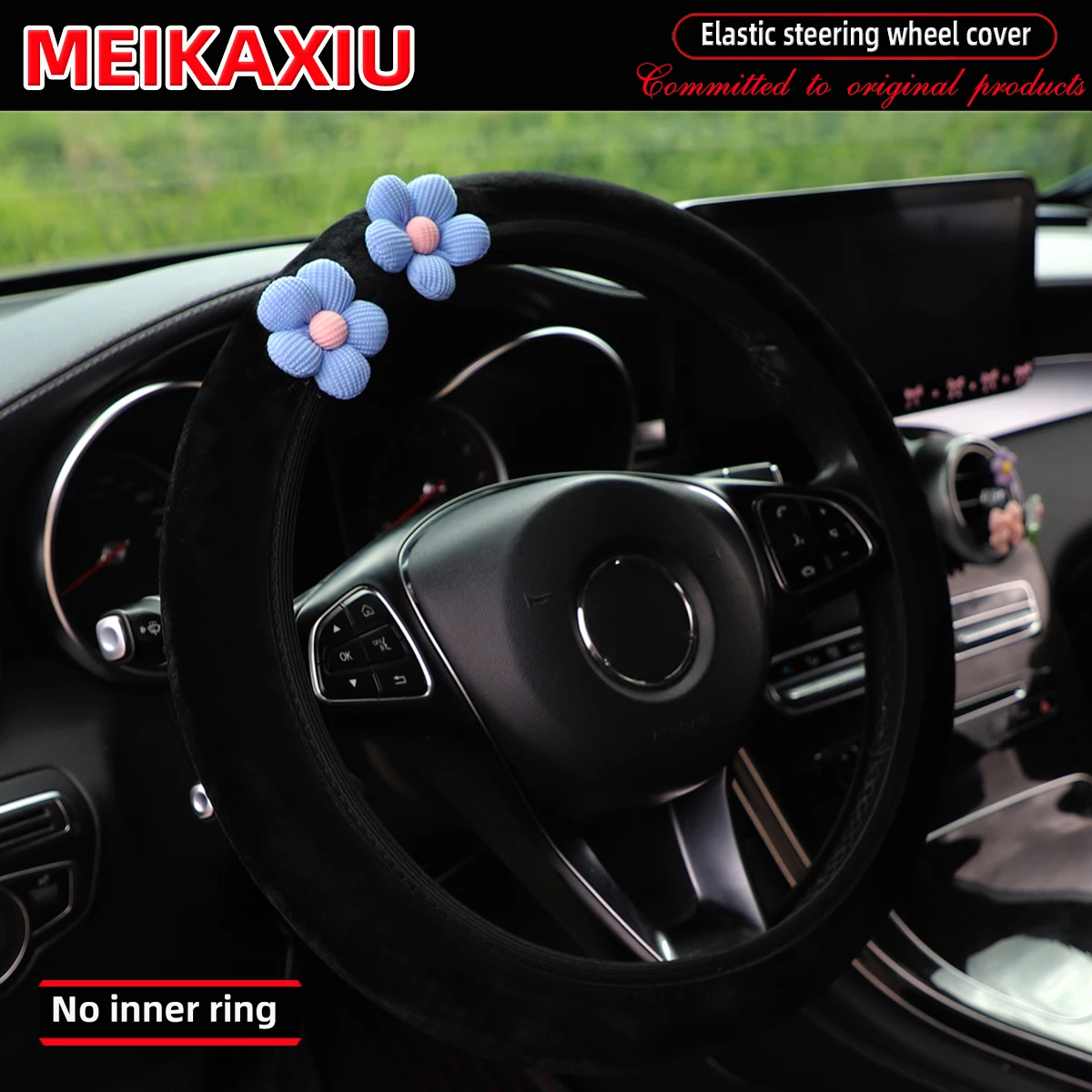 1 Wunderschöner Rosa Blumen-Lenkradbezug Ohne Innenring Plüsch-Lenkradabdeckung für Auto-Dekoration in Verschiedenen Farben – Detail 10