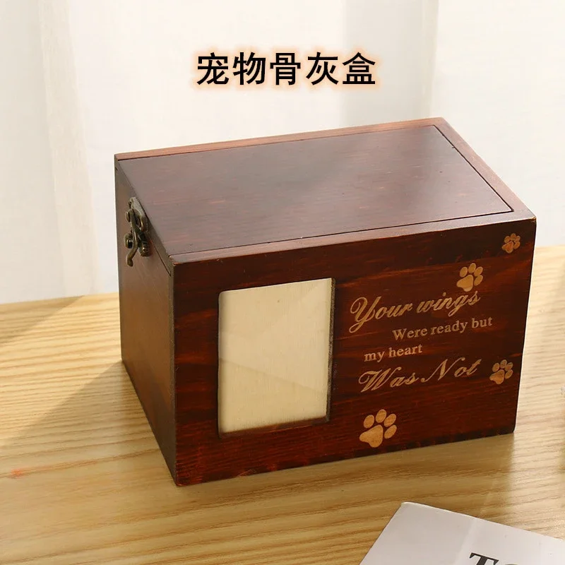 Spot wooden pet urn box with photo frame pet funeral supplies dog commemorative pet solid wood urn box