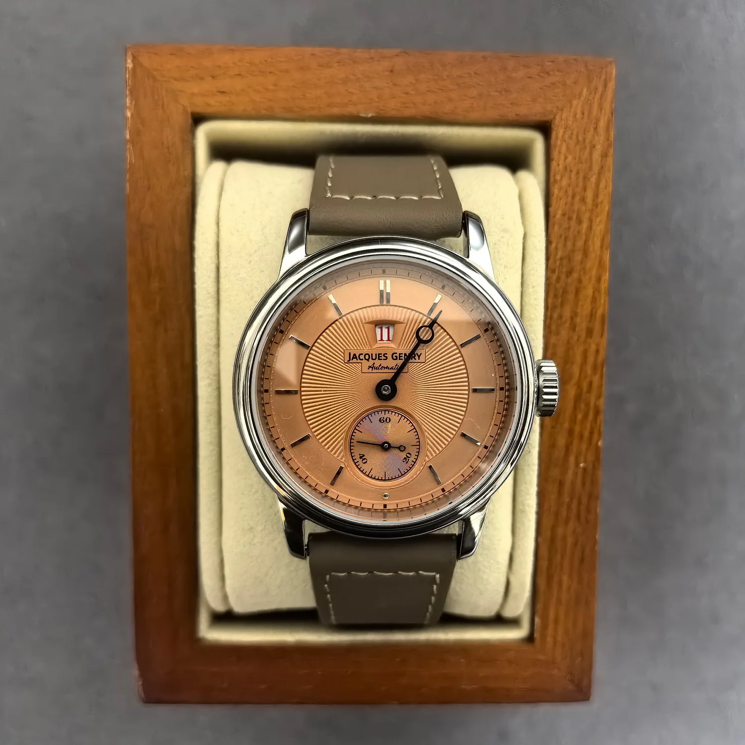 JACQUES GENRY Men Automatic Watch Aviator 38mm Jumping Hour Mechanical Wristwatch Sapphire Mirror ST17 Mov
