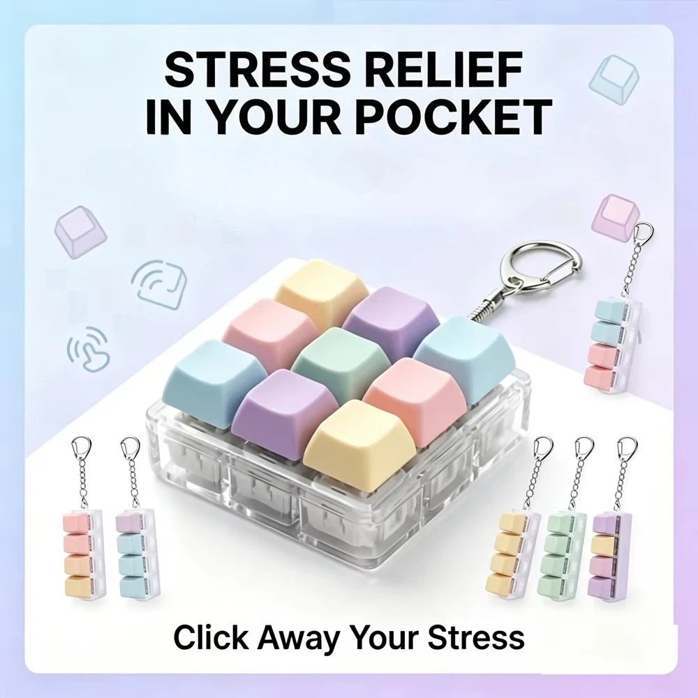 Press Keyboard Fidget Keychain Toy,Keys Decompression Finger Game, Anti Stress Antistress Toy for Adults