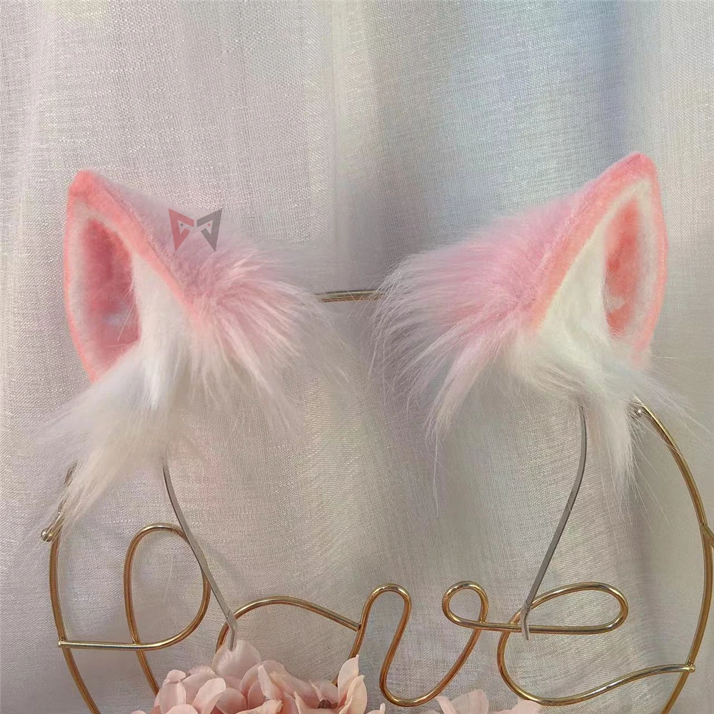 New Handmade Work Pink Cat Ears Hairhoop Tail Necklace Earrings Cosplay Carnaval Gothic Lolita Acessories Hair Hoop Headwear