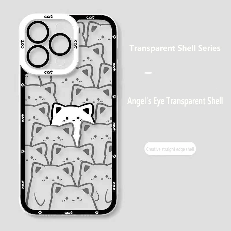 Funda de teléfono suave con dibujos animados de gato para iPhone, carcasa transparente para iPhone 11, 14, 13, 12 Pro Max, Mini, 7, 8 Plus, 15 Pro