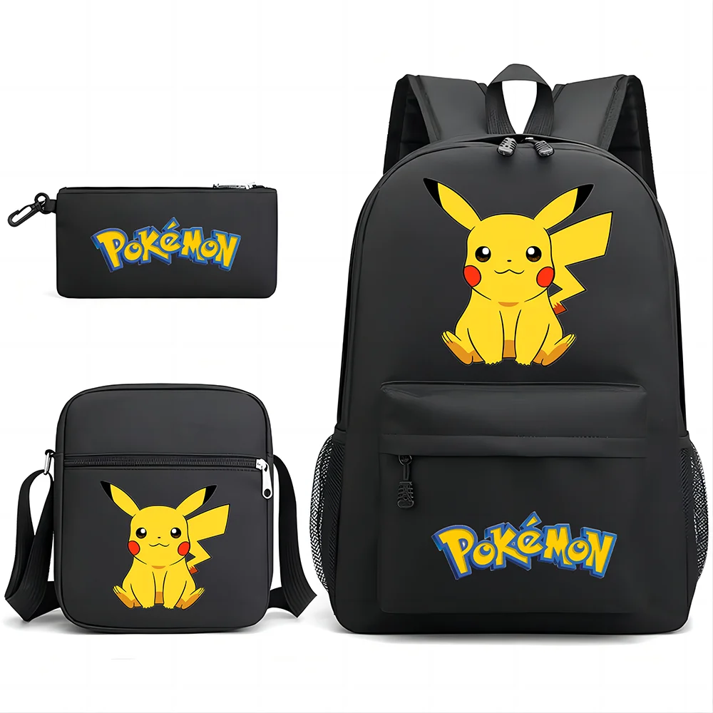 3pcs Pokemon Backpack Cartoon Anime Fashion Pikachu Schoolbag 3D Print Kindergarten Pencil Case for Teenager Shoulder Bag Gift