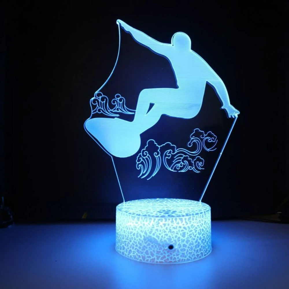 Surfer Wave 3D Illusion LED Night Light Acrylic Bedside Table Lamp Bedroom Decoration Birthday Christmas Gift for Kids Boys Man