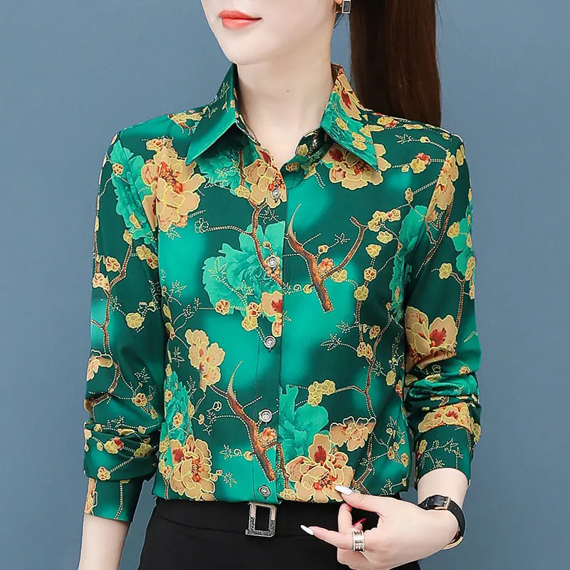 Vintage Printed Button Spliced All-match Floral Shirt Women\'s Clothing 2023 Spring New Oversized Korean Tops Office Lady Blouse