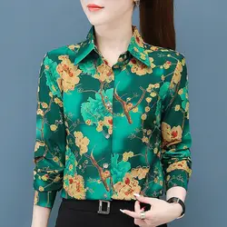 Vintage Printed Button Spliced All-match Floral Shirt Women's Clothing 2023 Spring New Oversized Korean Tops Office Lady Blouse