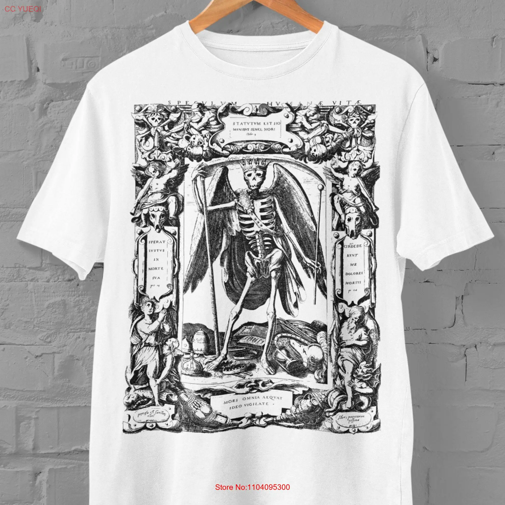 Momento Mori T Shirt Medieval Engraving ArT Skeleton King Lovers  long or short sleeves