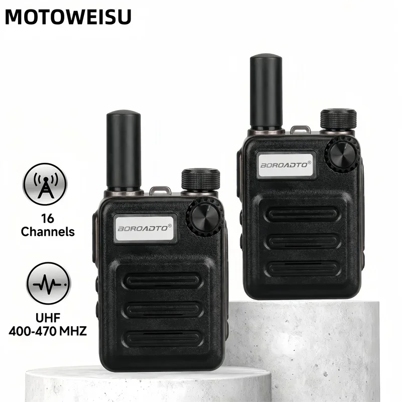 Portable Slim 2PCS Mini Walkie Talkie Rechargeable PMR UHF Long Range Two-Way Radio for Hotel Restaurant Hunting Boutique Store