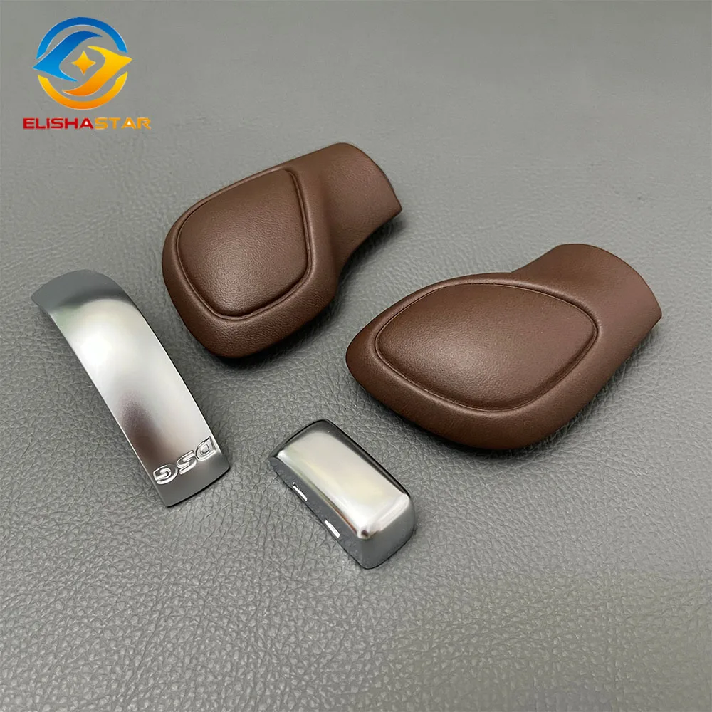 DSG Gear Shift Knob Side Cover Chrome Matte With Brown Leather DSG For VW Golf 6 7 R GTI Passat B7 B8 CC R20 Jetta MK6 GLI