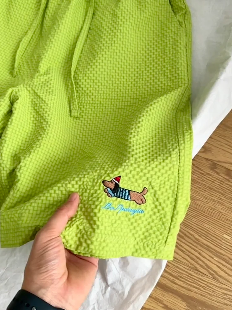 

Мужские летние пляжные шорты Dopane Qui Dry из ткани Bubble Fabric с вышивкой в виде собачек, свободного кроя, повседневные, из пяти частей